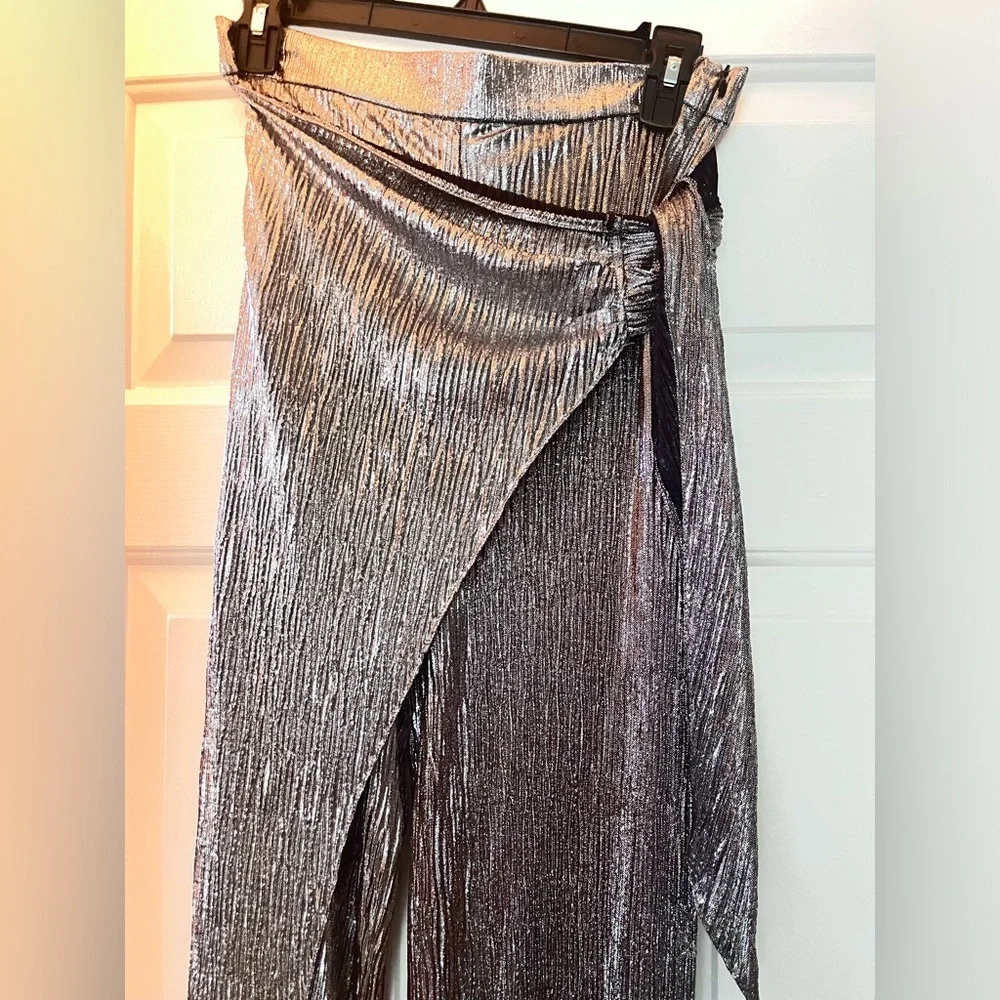 Zara Metallic Silver Wrap Pants - Picture 8 of 16